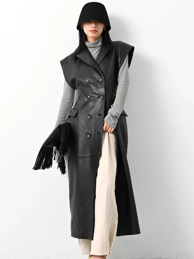 Elegant Long Genuine Leather Sleeveless Veset Jacket for Women High-end Simple Double Breasted Slim Black Real Sheepskin Coat
Elegant Long Genuine Leather Sleeveless Veset Jacket for Women High-end Simple Double Breasted Slim Black Real Sheepskin Coat