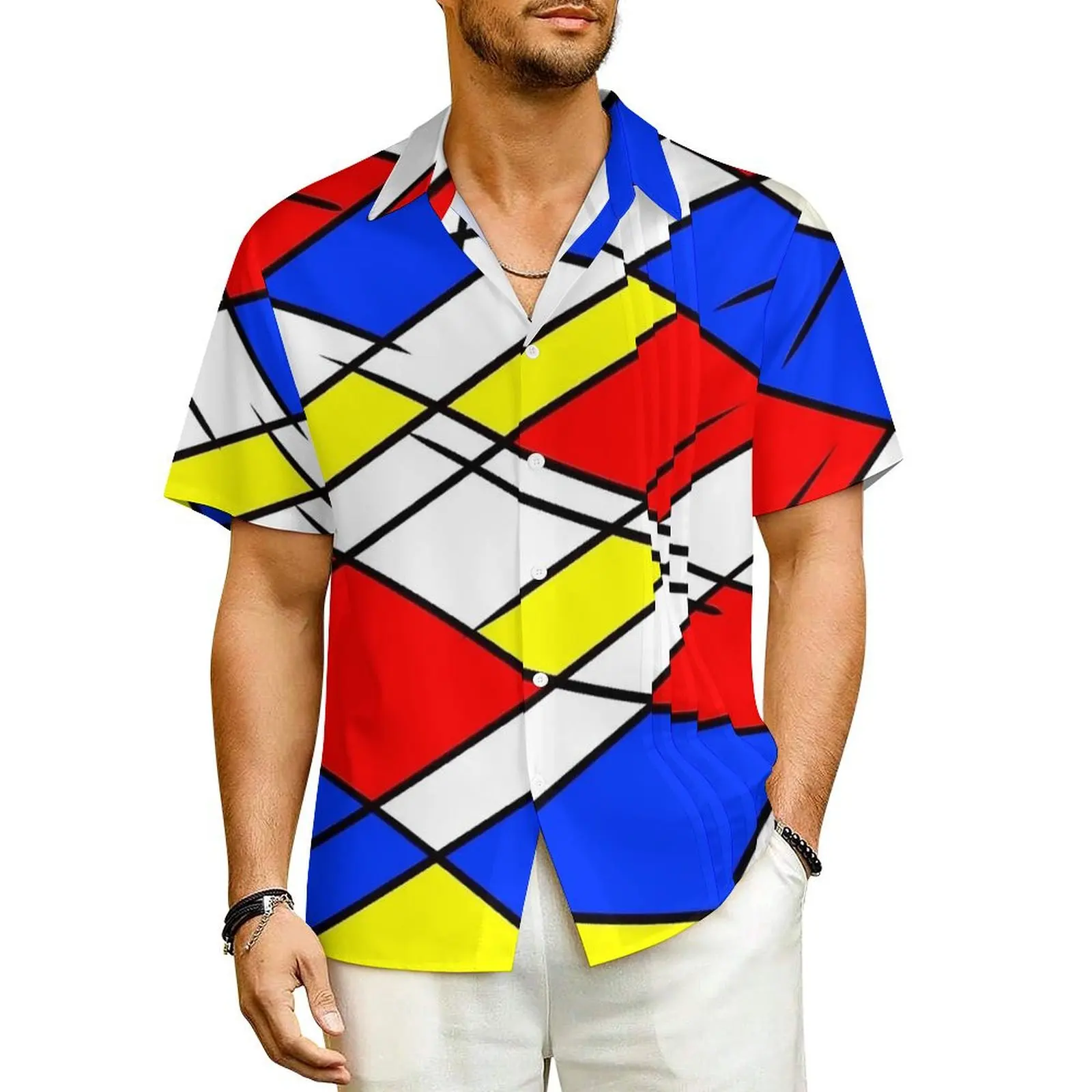 Красная, желтая и синяя пляжная рубашка Mondrian, гавайские повседневные рубашки, мужские классические блузки с коротким рукавом, корейская модная одежда с графикой
Красная, желтая и синяя пляжная рубашка Mondrian, гавайские повседневные рубашки, мужские классические блузки с коротким рукавом, корейская модная одежда с графикой