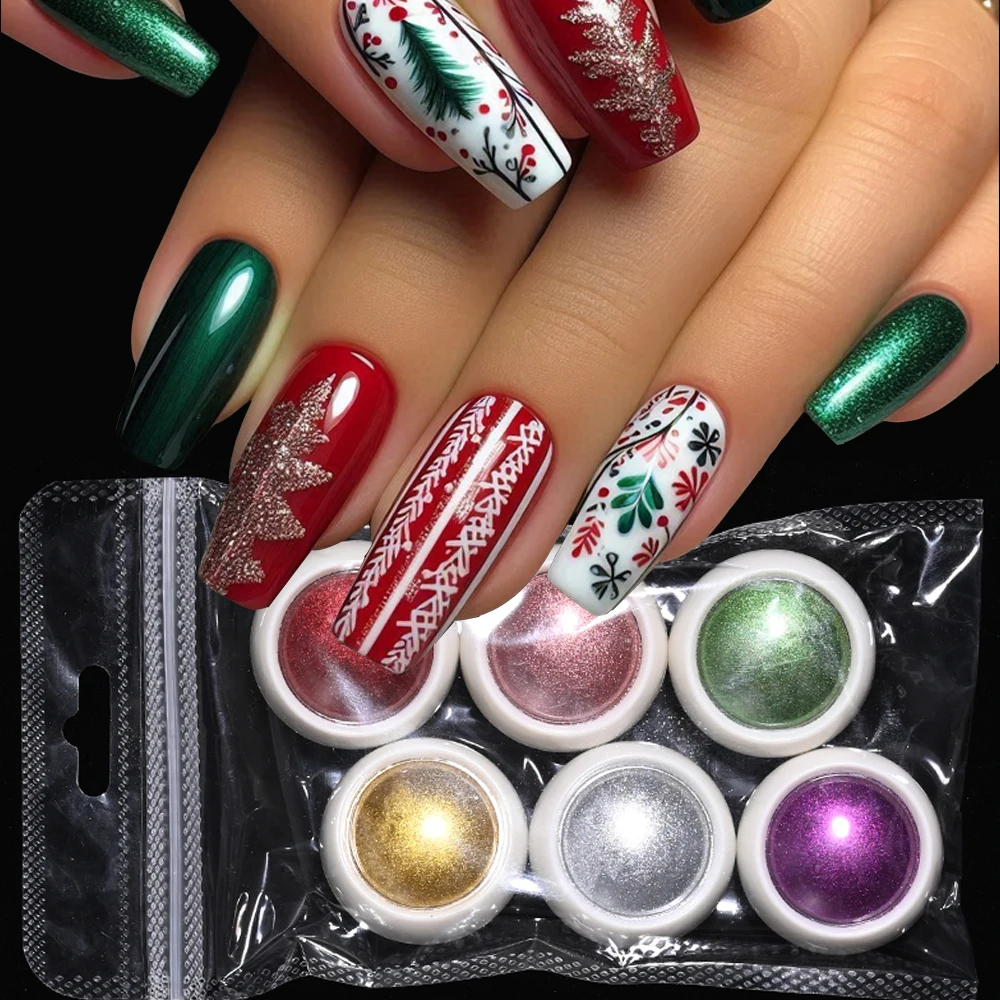 6pcs Christmas Red Green Nail Art Magic Mirror Powder Gold/Silver/Purple Nails Rubbing Glitter Dust Manicure Metallic Pigment 12
6pcs Christmas Red Green Nail Art Magic Mirror Powder Gold/Silver/Purple Nails Rubbing Glitter Dust Manicure Metallic Pigment 12