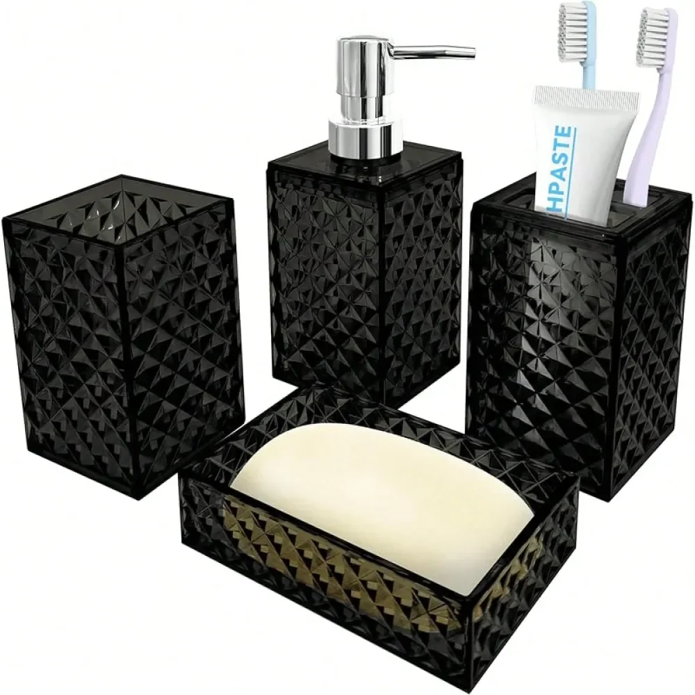 Accessory Set, 4 PCS Black Bathroom Accessories Set, Soap Dispenser And Toothbrush Holder Set, Soap Dish And Mouthwash Cup, Boh
Accessory Set, 4 PCS Black Bathroom Accessories Set, Soap Dispenser And Toothbrush Holder Set, Soap Dish And Mouthwash Cup, Boh