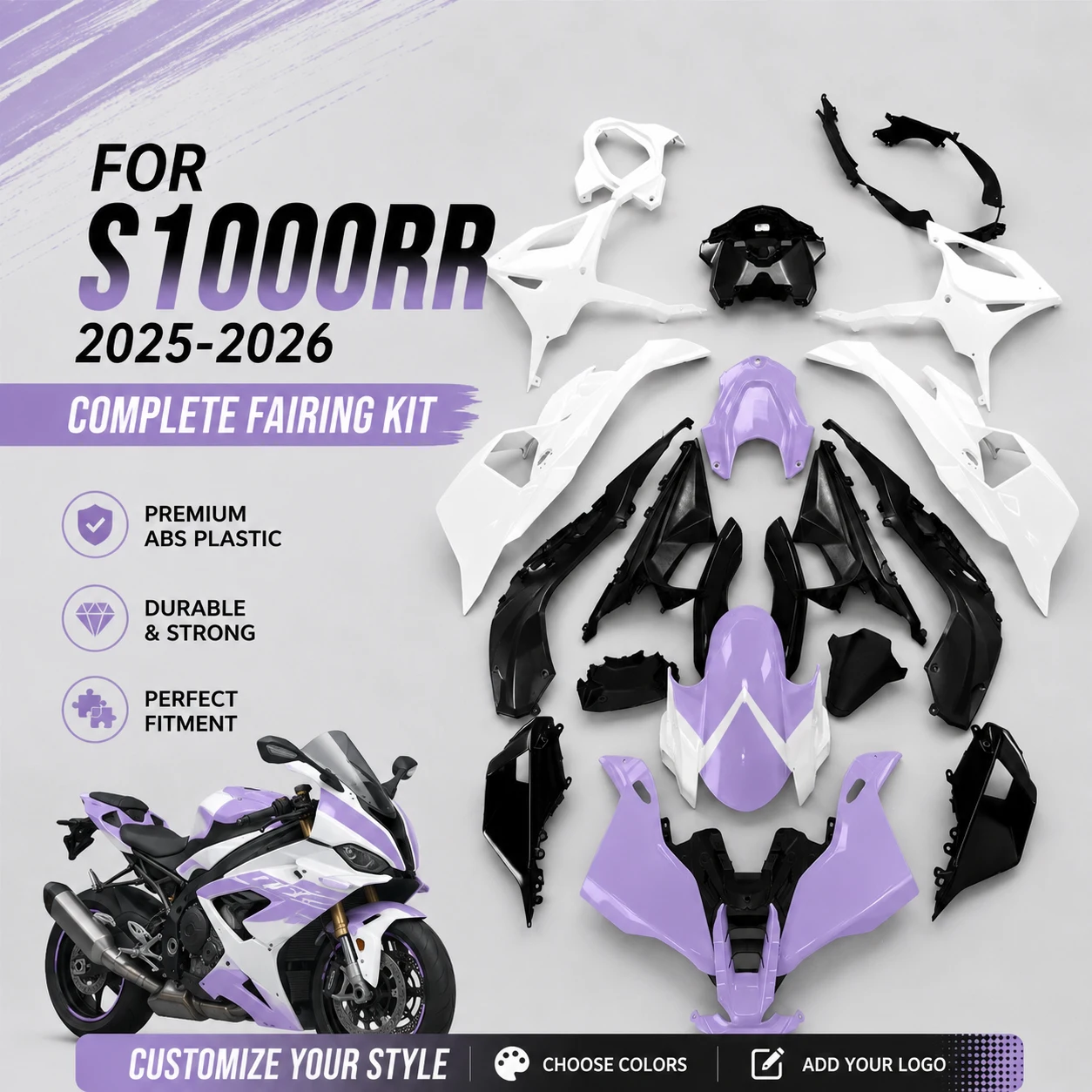Custom Painted Purple Fairing Kit for BMW S1000RR 2025-2026 ABS Injection Molded Motorcycle Plastic Body Repair Shells Frames
Custom Painted Purple Fairing Kit for BMW S1000RR 2025-2026 ABS Injection Molded Motorcycle Plastic Body Repair Shells Frames