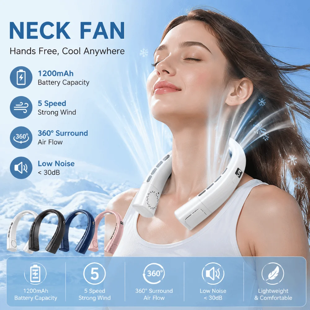 Portable 1200mAh Neck Fan LED Digital Display 5-Speed Portable Neck Fan USB Rechargeable Silent Hanging Neck Fan Outdoor
Portable 1200mAh Neck Fan LED Digital Display 5-Speed Portable Neck Fan USB Rechargeable Silent Hanging Neck Fan Outdoor
