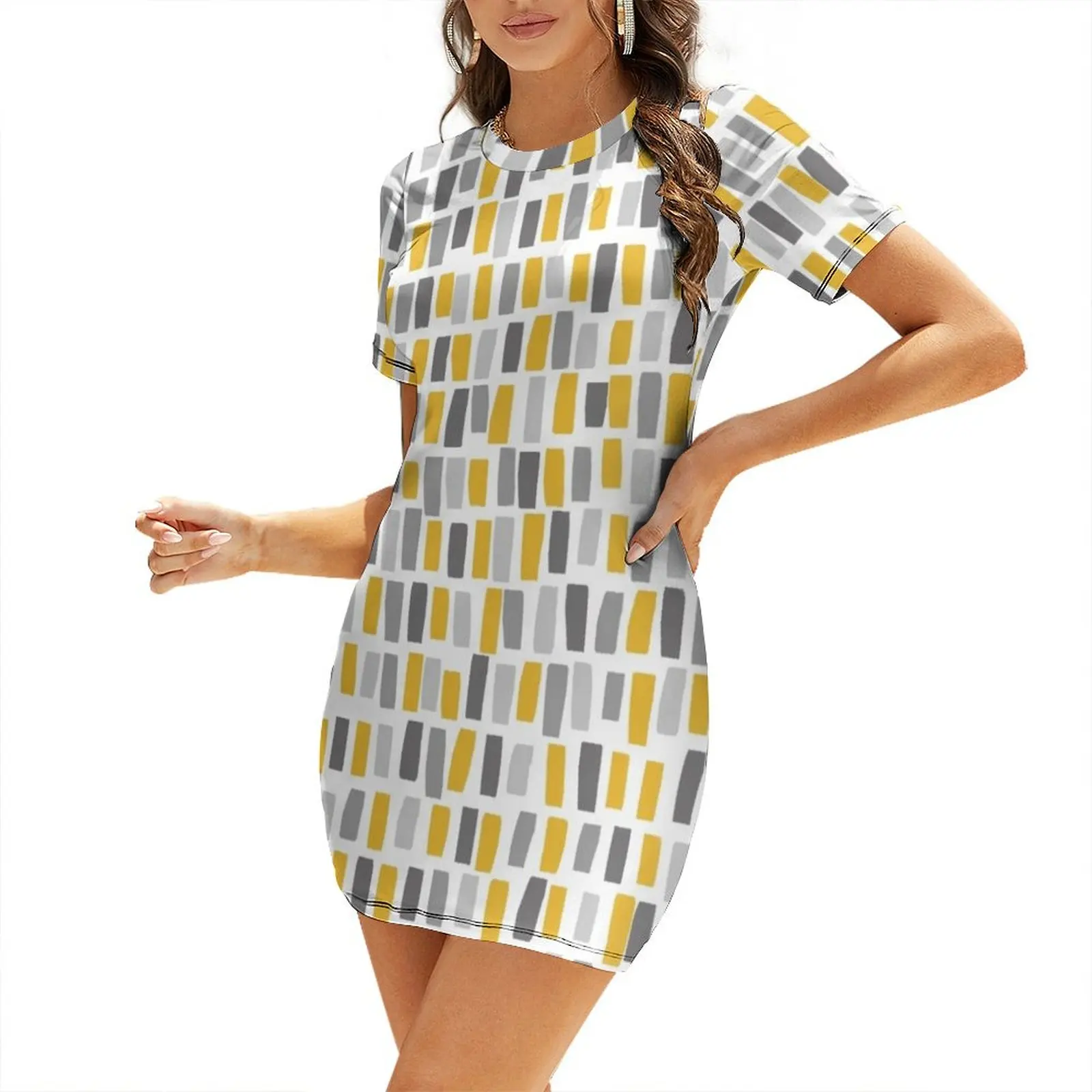 Grey and Mustard Yellow Lines and Stripes Short-Sleeved Dress dress for woman ceremony dresses Dress
Grey and Mustard Yellow Lines and Stripes Short-Sleeved Dress dress for woman ceremony dresses Dress