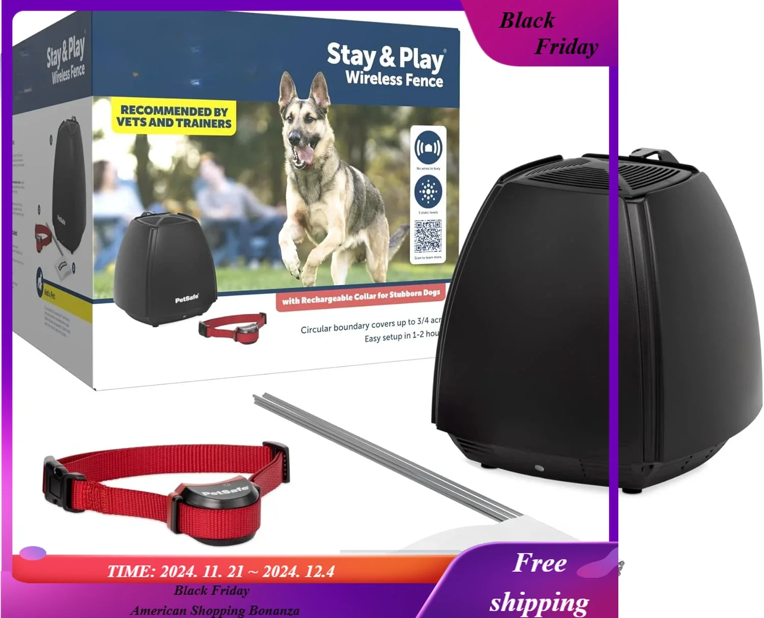 Stay & Play Wireless Pet Fence for Stubborn Dogs - No Wire Circular Boundary, Secure Yard, For Dogs 5lbs+
Stay & Play Wireless Pet Fence for Stubborn Dogs - No Wire Circular Boundary, Secure Yard, For Dogs 5lbs+