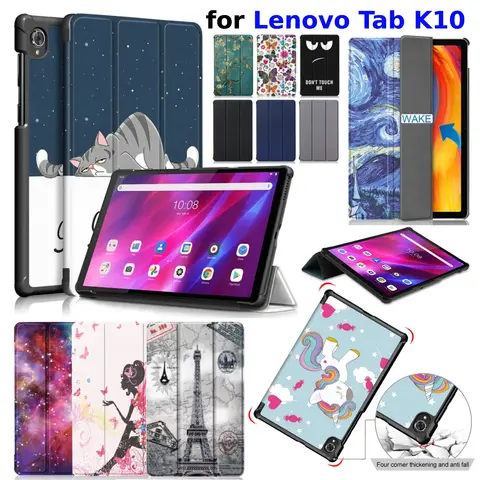 For Lenovo Tab K10 Case X6C6X X6C6F 10.3 inch 2021 Folding Stand Leather Cover Smart Wake Sleep Tablet Case 10.3'' Trifold Funda