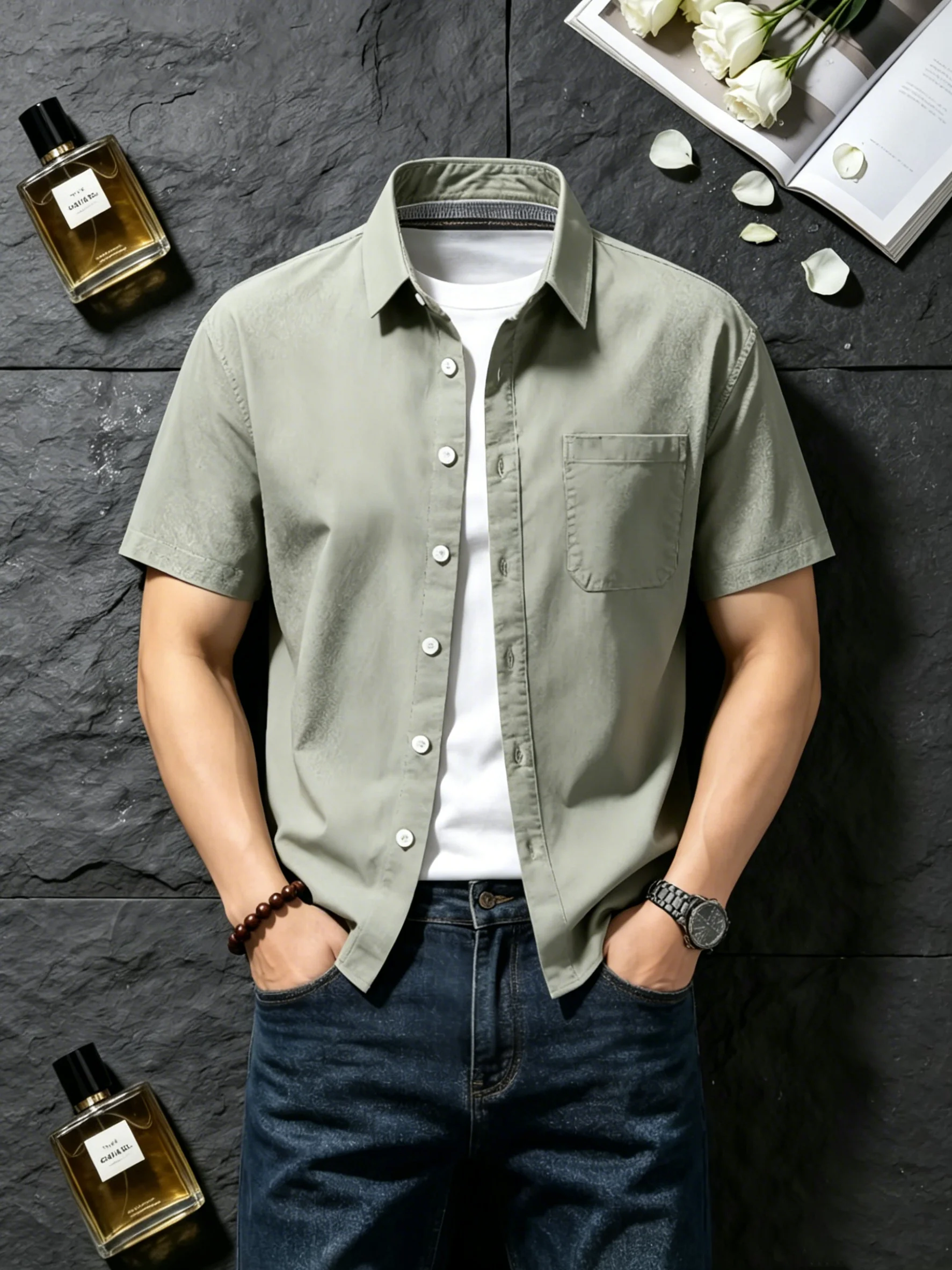 Light Green Pure Cotton Casual Short Sleeve Shirt Men's Summer Loose Commute Sun Protection Button up Shirt Outerwear
Light Green Pure Cotton Casual Short Sleeve Shirt Men's Summer Loose Commute Sun Protection Button up Shirt Outerwear