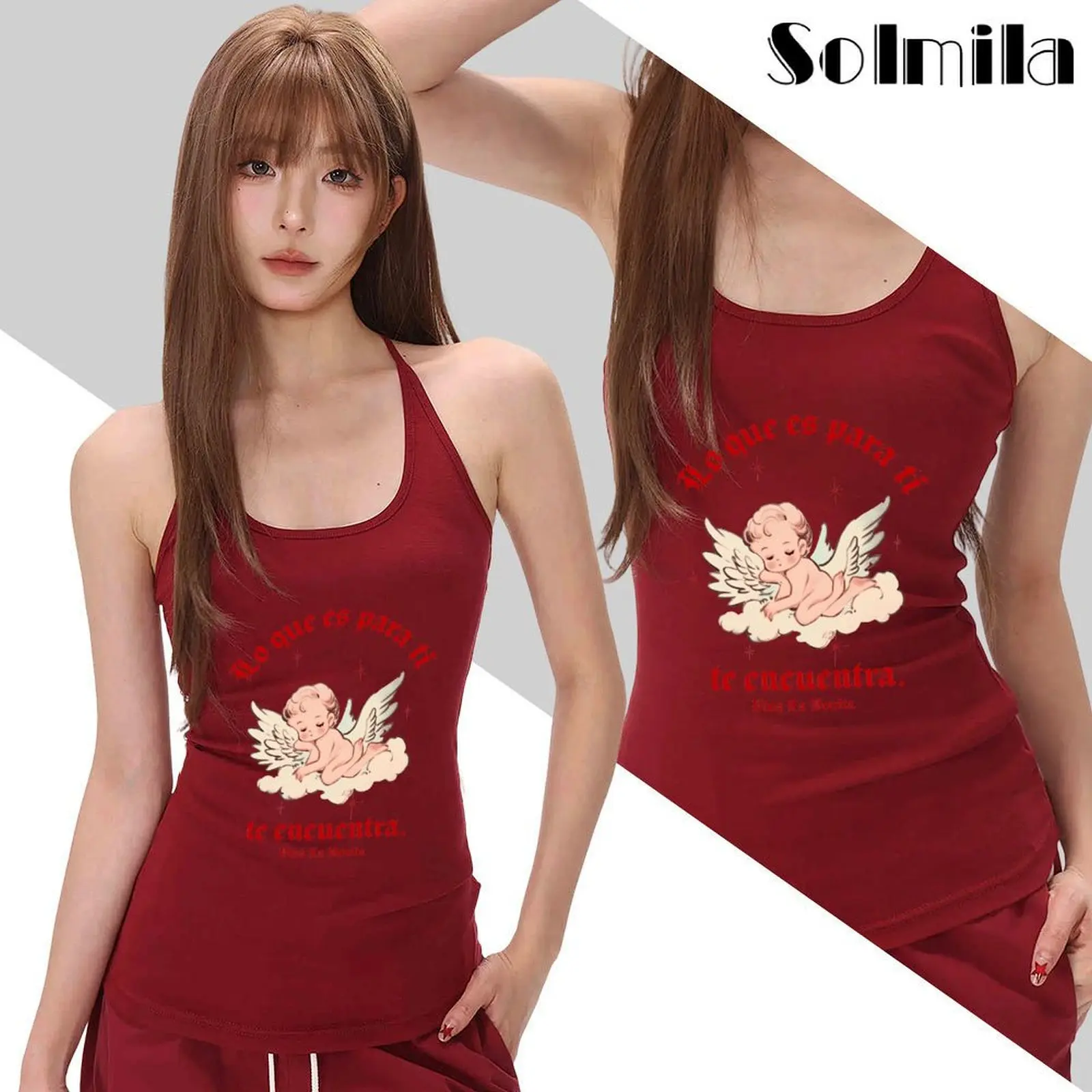 2025 New Summer Women T Shirt Solid Color Burgundy Cupid Angel Print Casual Sleeveless Halterneck Vest Y2k Clothes Tanks Tops
2025 New Summer Women T Shirt Solid Color Burgundy Cupid Angel Print Casual Sleeveless Halterneck Vest Y2k Clothes Tanks Tops
