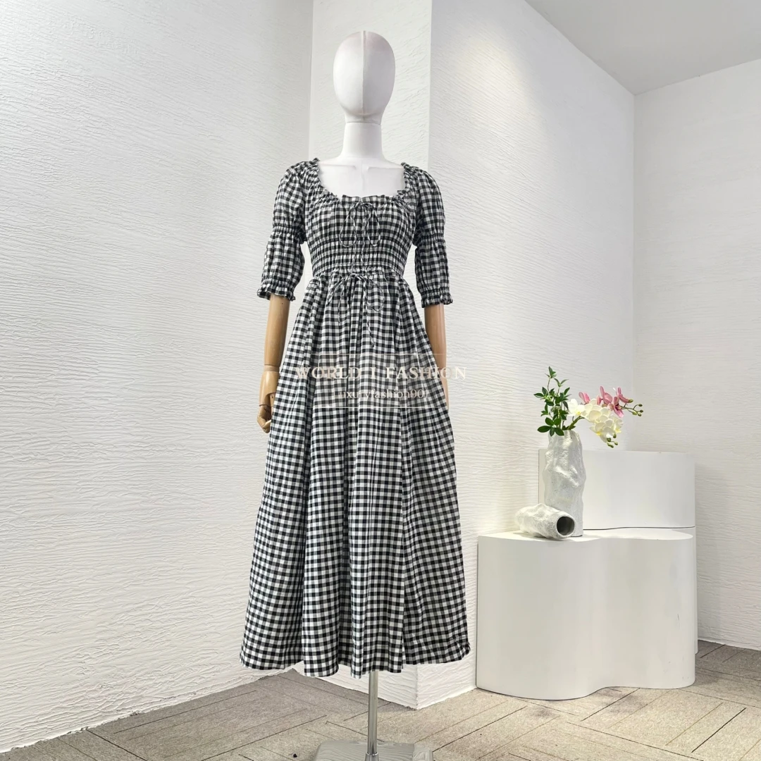 2025 Women's Fashion Black White Checkered Half Sleeve Ruffles Frilled Pleat Midi Dress
2025 Women's Fashion Black White Checkered Half Sleeve Ruffles Frilled Pleat Midi Dress