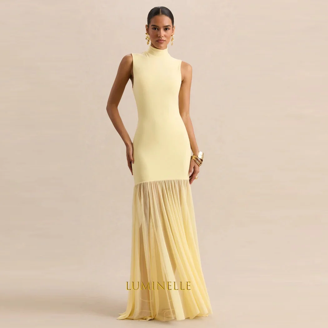 Lemon High-Neck Evening Dress With Sheer-Skirt Floor Length Chiffon Sleeveless Prom Dresses for Women Cocktail Gowns Customized
Lemon High-Neck Evening Dress With Sheer-Skirt Floor Length Chiffon Sleeveless Prom Dresses for Women Cocktail Gowns Customized