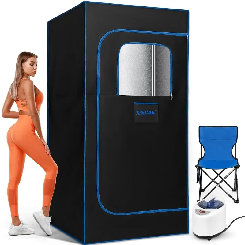 Portable Steam Sauna, with 2.6L Steamer, Remote Control, Folding Chair, 9 Levels, Black with Blue, 2.6’ x 2.6’ x 5.9’
Portable Steam Sauna, with 2.6L Steamer, Remote Control, Folding Chair, 9 Levels, Black with Blue, 2.6’ x 2.6’ x 5.9’
