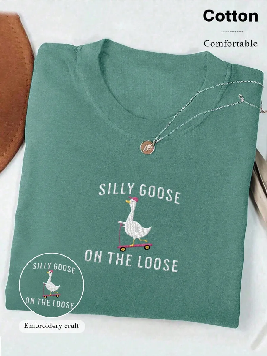 Cotton Embroidered Silly Goose On The Loose Cartoon Tee Casual Summer T-Shirt
Cotton Embroidered Silly Goose On The Loose Cartoon Tee Casual Summer T-Shirt