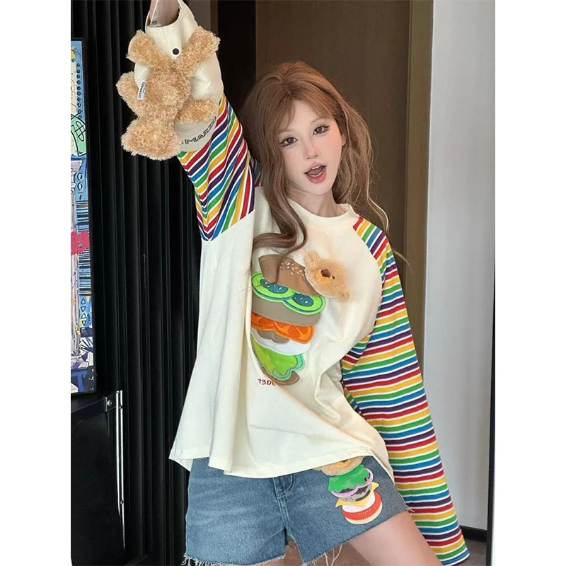 Women Spring Autumn Korean Loose Large Size Patchwork Striped Long Sleeve T-Shirt Ladies Fashion Trend All-match Sweet Tops
Women Spring Autumn Korean Loose Large Size Patchwork Striped Long Sleeve T-Shirt Ladies Fashion Trend All-match Sweet Tops