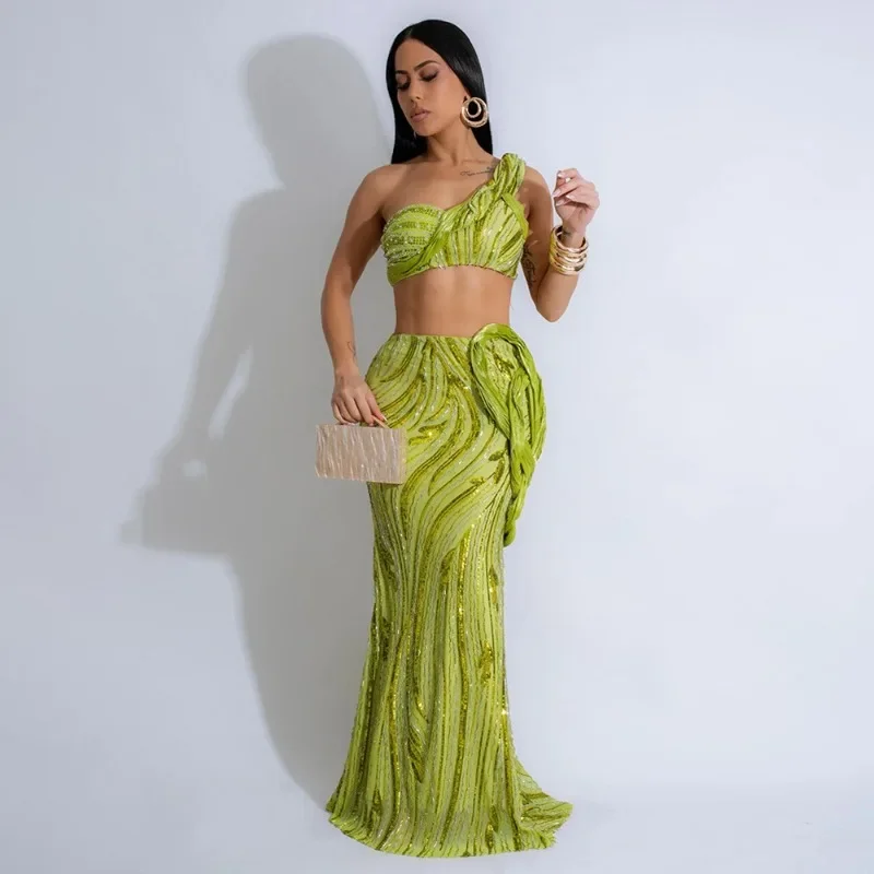 GUWU Shinny Sequined Women Bodycon Maxi Long Skirt and Off Shoulder Crop Top Sexy Party Two 2 Piece Dress Sets Outfits
GUWU Shinny Sequined Women Bodycon Maxi Long Skirt and Off Shoulder Crop Top Sexy Party Two 2 Piece Dress Sets Outfits