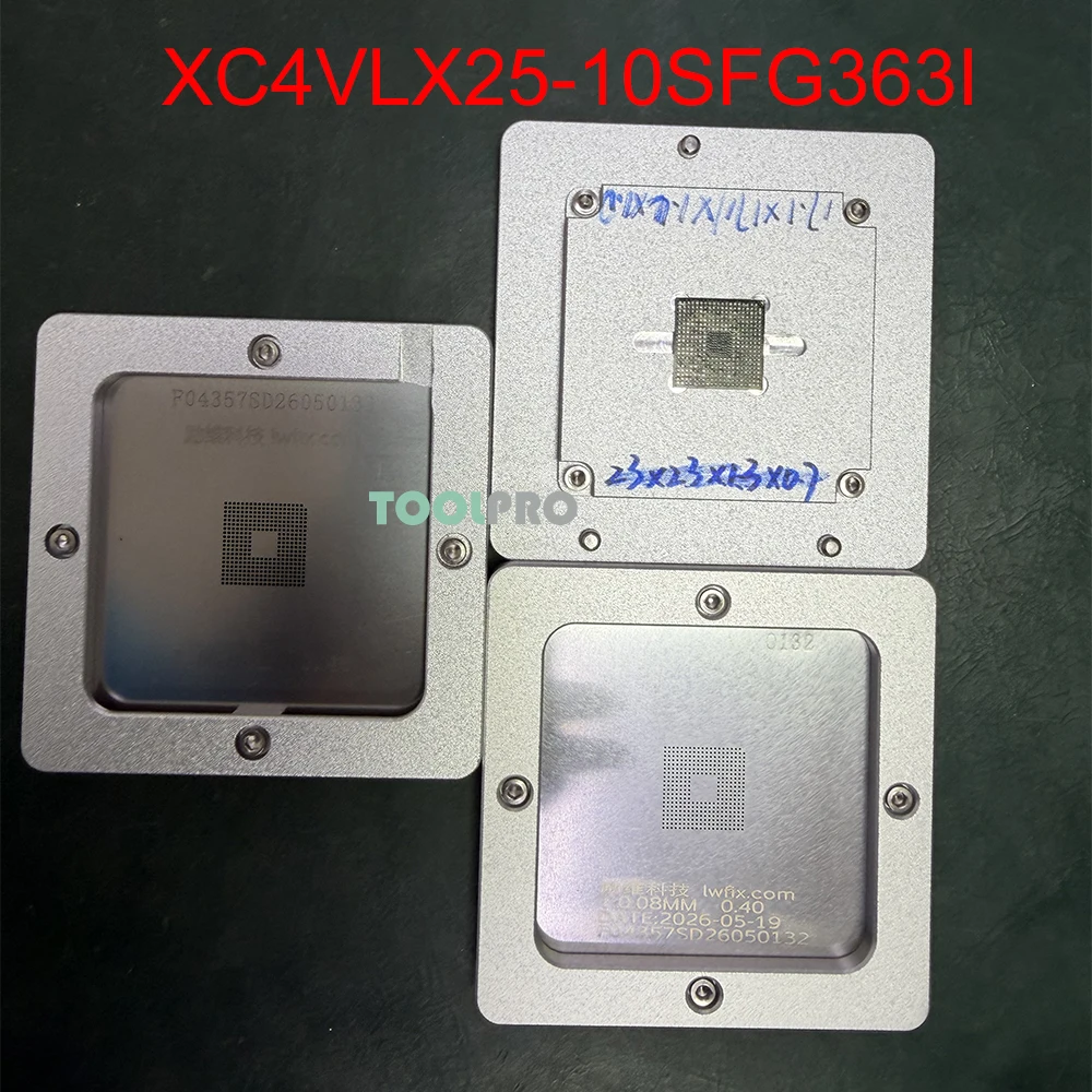 BGA reballing fixture XC4VLX25-10SFG363I stencil jig solder ball placement fixture BGA reball template holder
BGA reballing fixture XC4VLX25-10SFG363I stencil jig solder ball placement fixture BGA reball template holder
