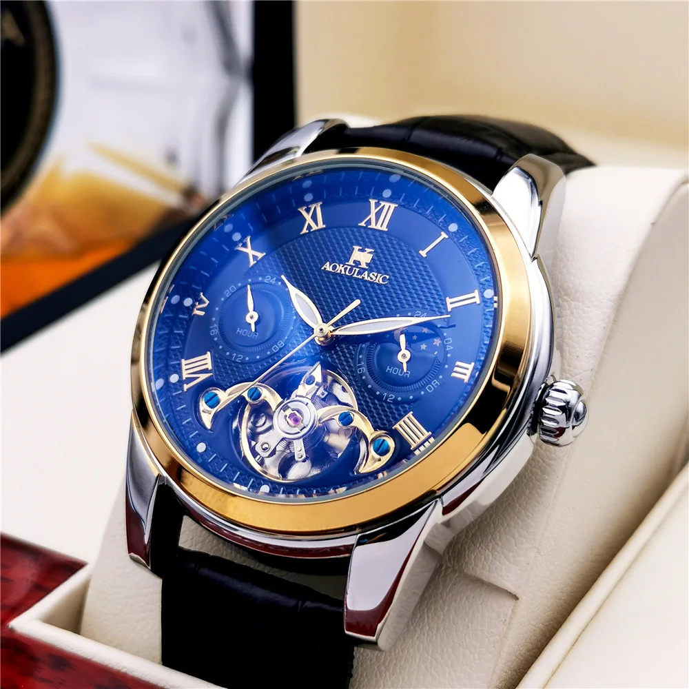 Stainless Steel Dual Time Zone Tourbillon Luminous Waterproof Genuine Leather Strap Self-Wind Automatic Watch for Men
Stainless Steel Dual Time Zone Tourbillon Luminous Waterproof Genuine Leather Strap Self-Wind Automatic Watch for Men