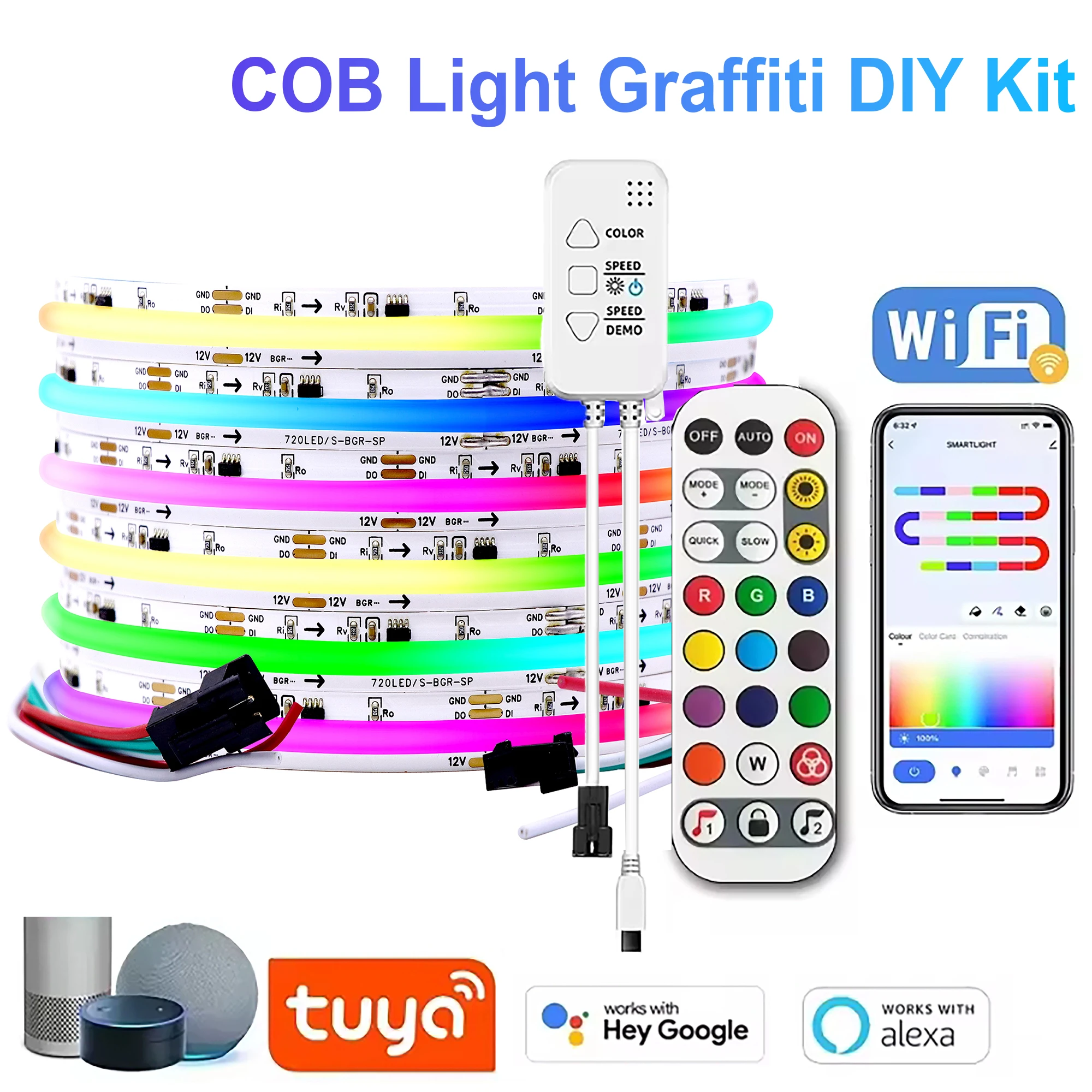 WS2811 COB LED Strip Light Tuya Smart RGBIC APP Controlled Compatible Google Assistant COB 576/720 LEDs RGB Color Light 12v/24v
WS2811 COB LED Strip Light Tuya Smart RGBIC APP Controlled Compatible Google Assistant COB 576/720 LEDs RGB Color Light 12v/24v