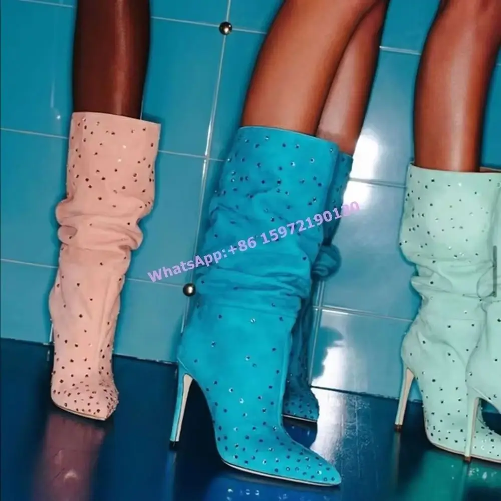 Rhinestone Pleated Runway Boots Pointy Toe Thin Heels Wide-Calf Slouch Long Winter Shoes Slip On Sexy Street Style Luxury Boots
Rhinestone Pleated Runway Boots Pointy Toe Thin Heels Wide-Calf Slouch Long Winter Shoes Slip On Sexy Street Style Luxury Boots