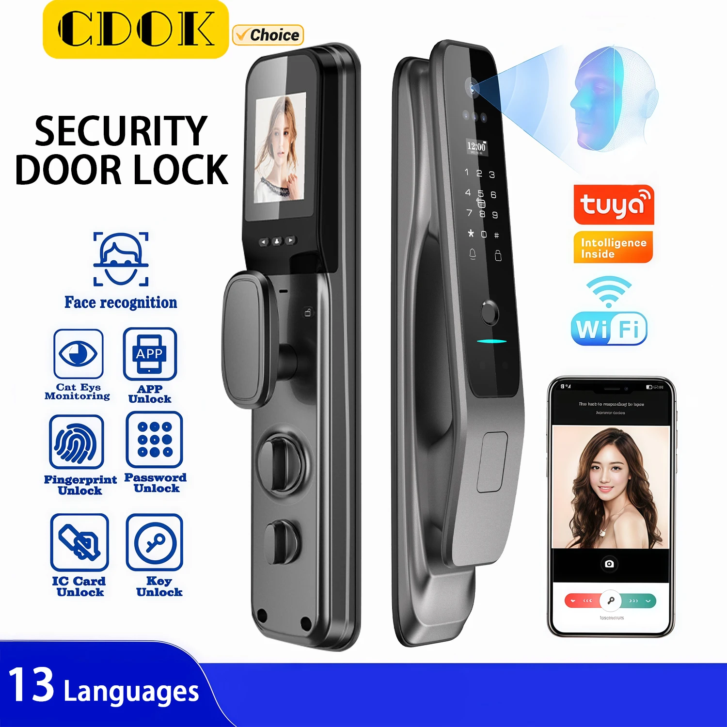 CDOK X50 Tuya WiFi Fully Automatic Smart Lock, Advanced Anti-theft Door Lock, 3D Face Recognition, Video Calling
CDOK X50 Tuya WiFi Fully Automatic Smart Lock, Advanced Anti-theft Door Lock, 3D Face Recognition, Video Calling