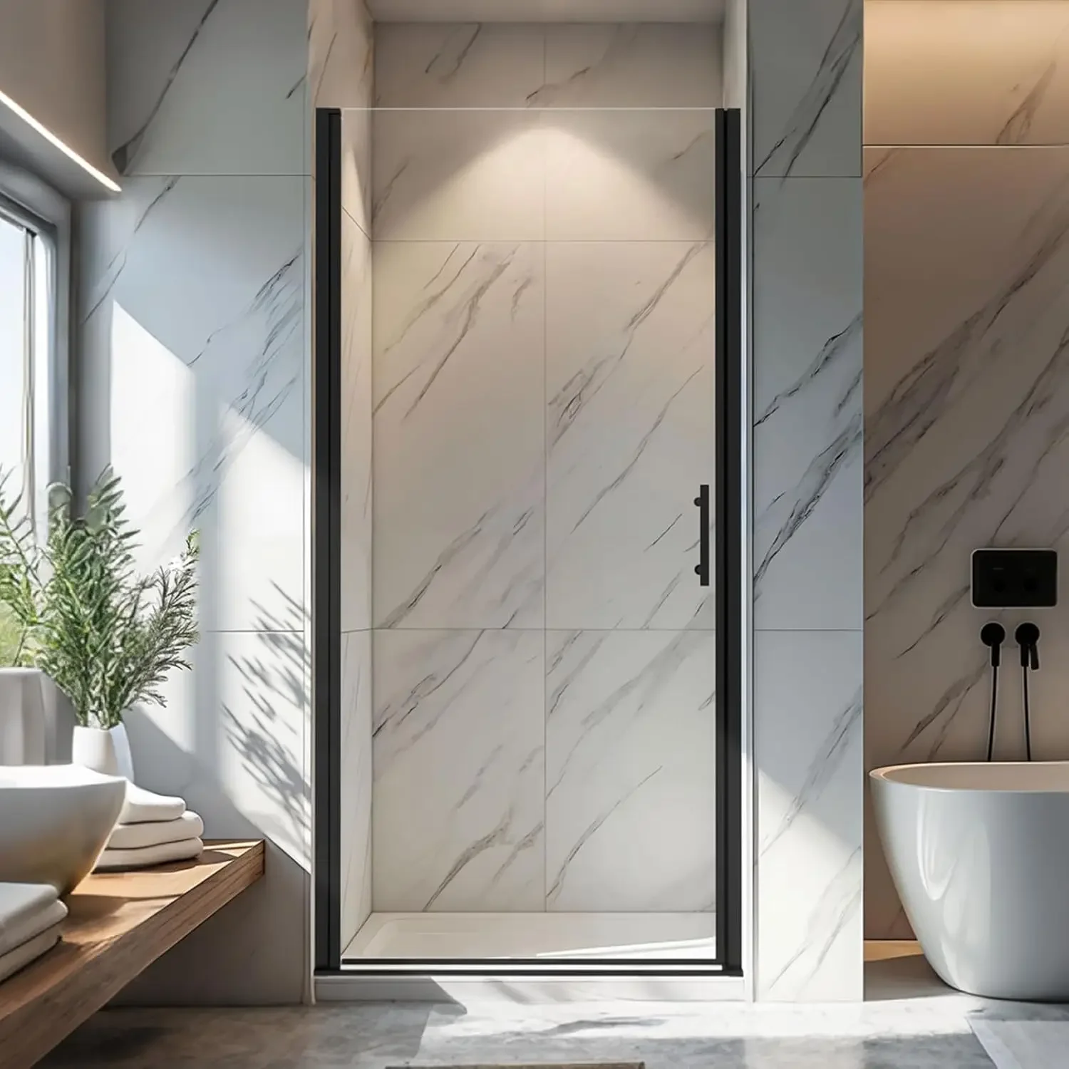 32-33.2" W X 72" H Frameless Pivot Shower Door, Pivot Swing Shower Glass Door with 1/4" (6mm) Clear SGCC Tempered, Reversible In
32-33.2" W X 72" H Frameless Pivot Shower Door, Pivot Swing Shower Glass Door with 1/4" (6mm) Clear SGCC Tempered, Reversible In