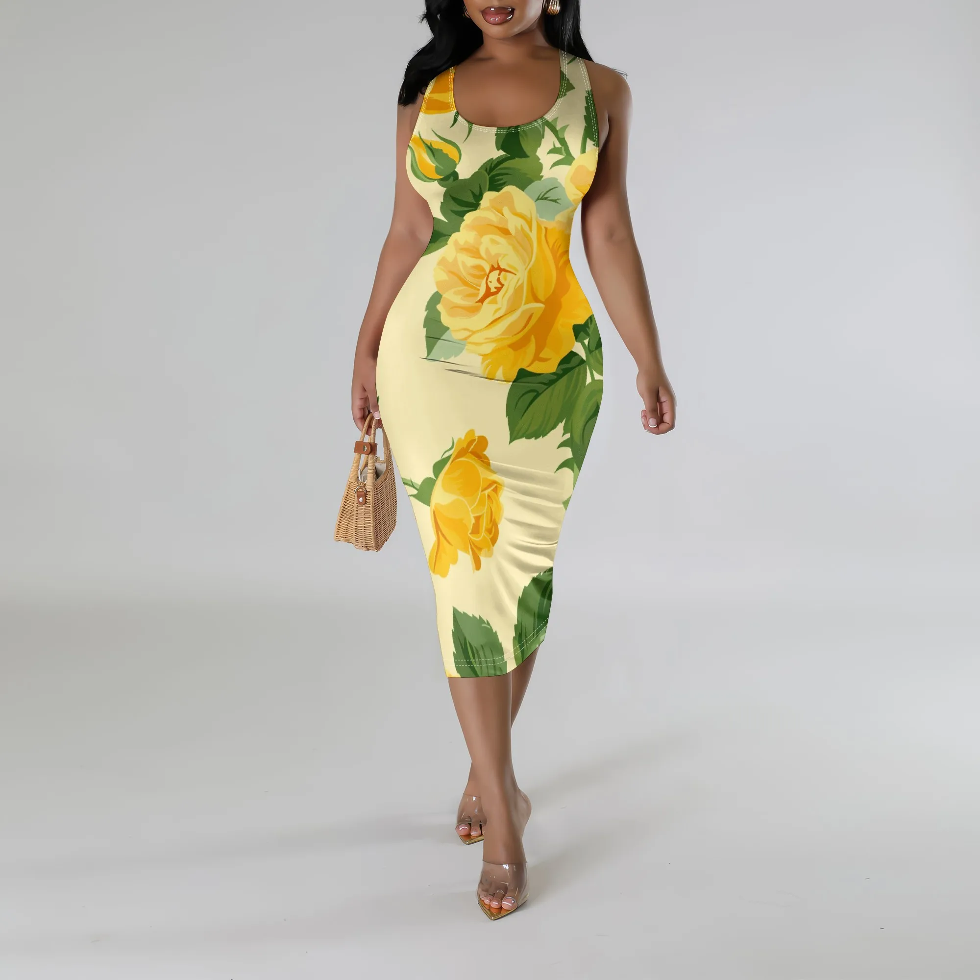 Women's Rose Floral Print Sleeveless Tank Bodycon Party Dresses Midi Fitted Casual Dress
Women's Rose Floral Print Sleeveless Tank Bodycon Party Dresses Midi Fitted Casual Dress