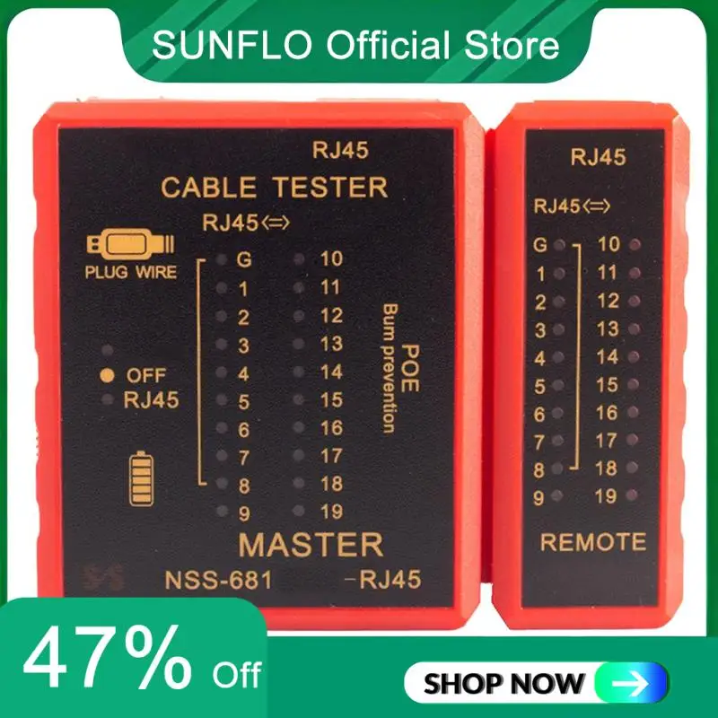 SUNFLO Multifunctional RJ45 POE Anti-Burn Detector Cable Tester 681 High-Definition Digital Line Network Cable Tester
SUNFLO Multifunctional RJ45 POE Anti-Burn Detector Cable Tester 681 High-Definition Digital Line Network Cable Tester
