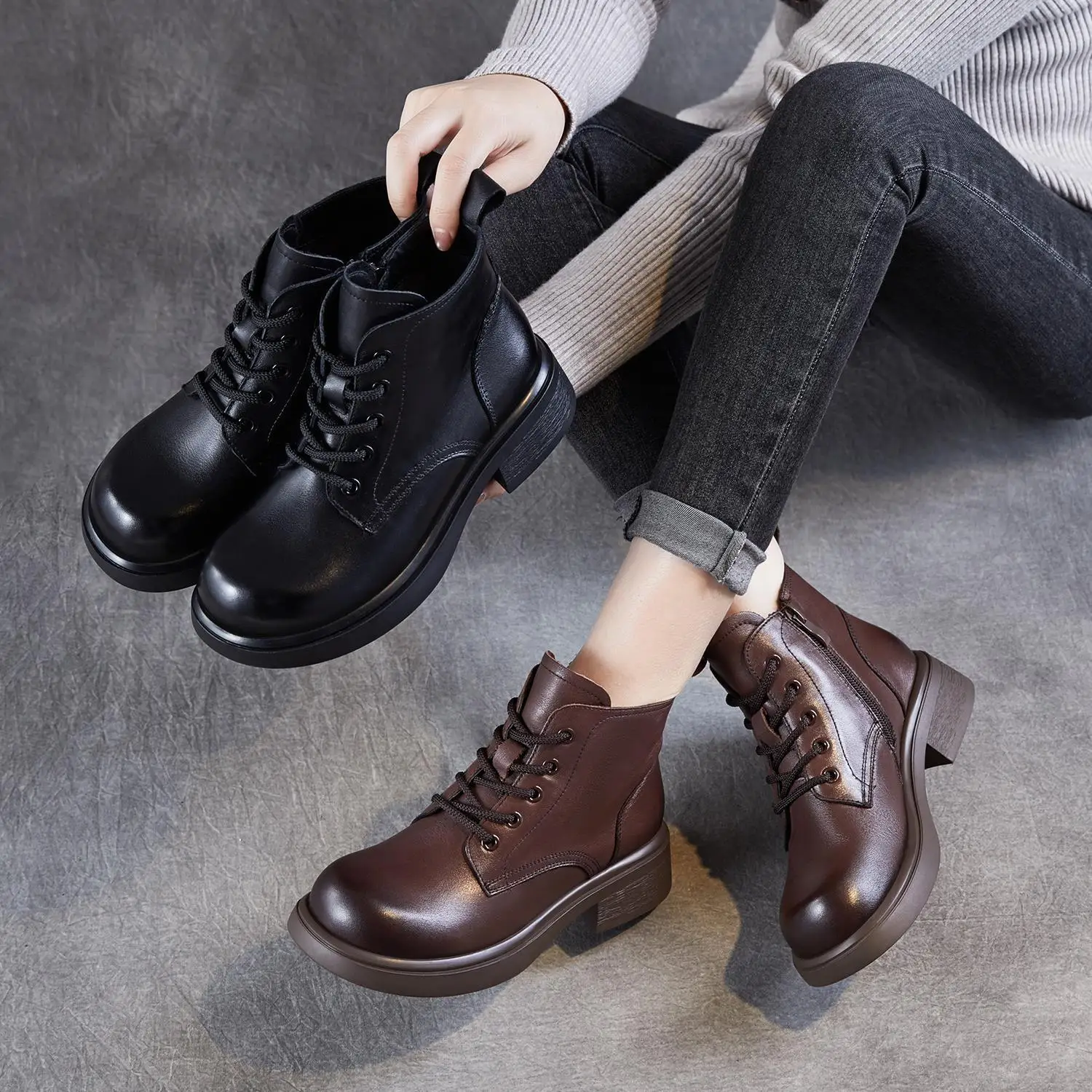 Genuine Leather Boots Women's New Style British Style Brown Retro Laced Short Boots Single Skin Boots Tailored Goods
Genuine Leather Boots Women's New Style British Style Brown Retro Laced Short Boots Single Skin Boots Tailored Goods