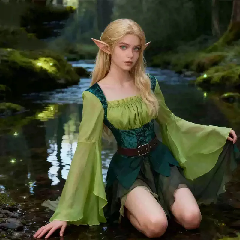 Women's Elf Medieval Green Fairy Dress Magical Elf Dress and Belt with Wings Halloween Christmas Party Cosplay Costumes
Women's Elf Medieval Green Fairy Dress Magical Elf Dress and Belt with Wings Halloween Christmas Party Cosplay Costumes
