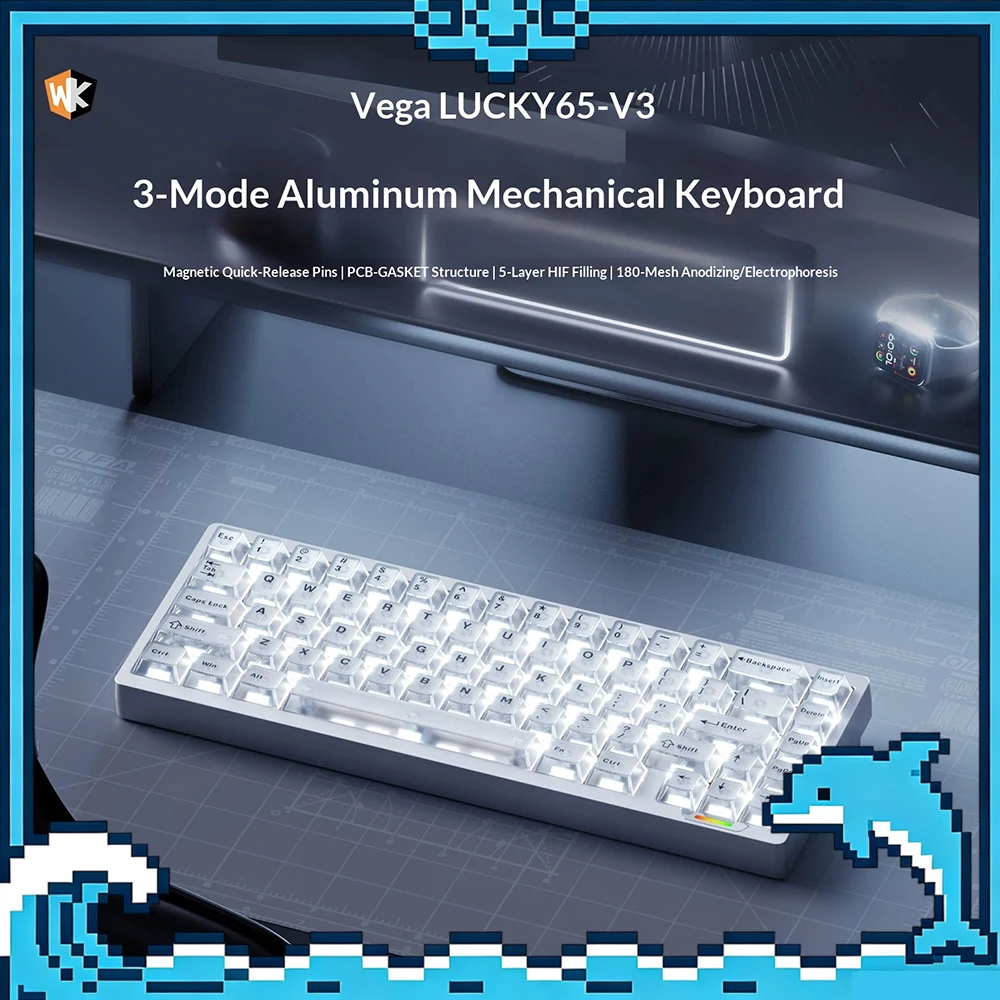 WEIKAV lucky65v3 Wireless Keyboard GASKET Structure Of Silica Gel Particles Gaming Keyboard Three-Mode Connection VIA Drive Gift