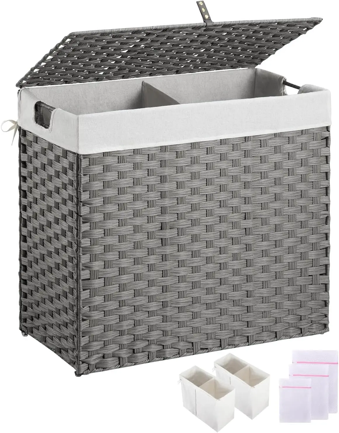 130L Wicker Laundry Hamper with Lid, 2 Removable Liner Bags, Foldable Rattan Clothes Basket with Handles, Gray
130L Wicker Laundry Hamper with Lid, 2 Removable Liner Bags, Foldable Rattan Clothes Basket with Handles, Gray