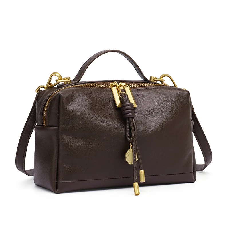 Vintage Genuine Leather Handbag Women Double Zipper Top-handle Shoulder Bag Minimalist Crossbody Bag with Tassel Knot Pendant
Vintage Genuine Leather Handbag Women Double Zipper Top-handle Shoulder Bag Minimalist Crossbody Bag with Tassel Knot Pendant