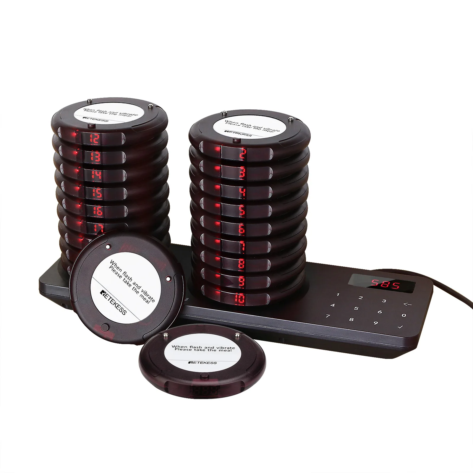 Wireless Restaurant Table Ordering System 20 Coaster Pagers Buzzers For Gourmet Window Milk Tea Shop Dining Car Retekess TD163
Wireless Restaurant Table Ordering System 20 Coaster Pagers Buzzers For Gourmet Window Milk Tea Shop Dining Car Retekess TD163