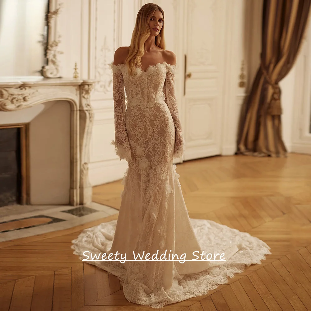 Luxury Lace Wedding Gown Customized Sweetheart Long Sleeves Flowers Applique Court Train Mermaid Bridal Dresses for Bride
Luxury Lace Wedding Gown Customized Sweetheart Long Sleeves Flowers Applique Court Train Mermaid Bridal Dresses for Bride