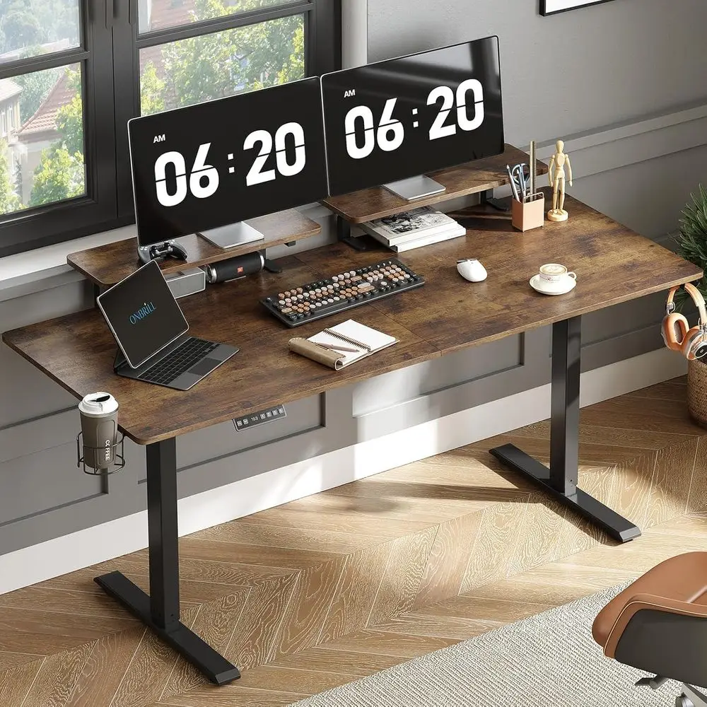 Electric Height-Adjustable Desk with 2 Monitor Shelves, 71x24, 28-46 Range, Rustic Brown
Electric Height-Adjustable Desk with 2 Monitor Shelves, 71x24, 28-46 Range, Rustic Brown