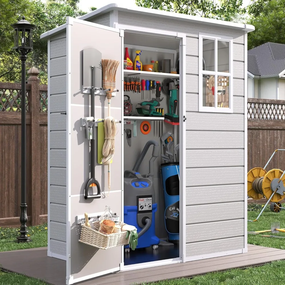 Resin Outdoor Storage Shed with Floor, 5x3FT Plastic Garden Shed, Lockable Door & Window, Waterproof Tool Shed for, Customized
Resin Outdoor Storage Shed with Floor, 5x3FT Plastic Garden Shed, Lockable Door & Window, Waterproof Tool Shed for, Customized