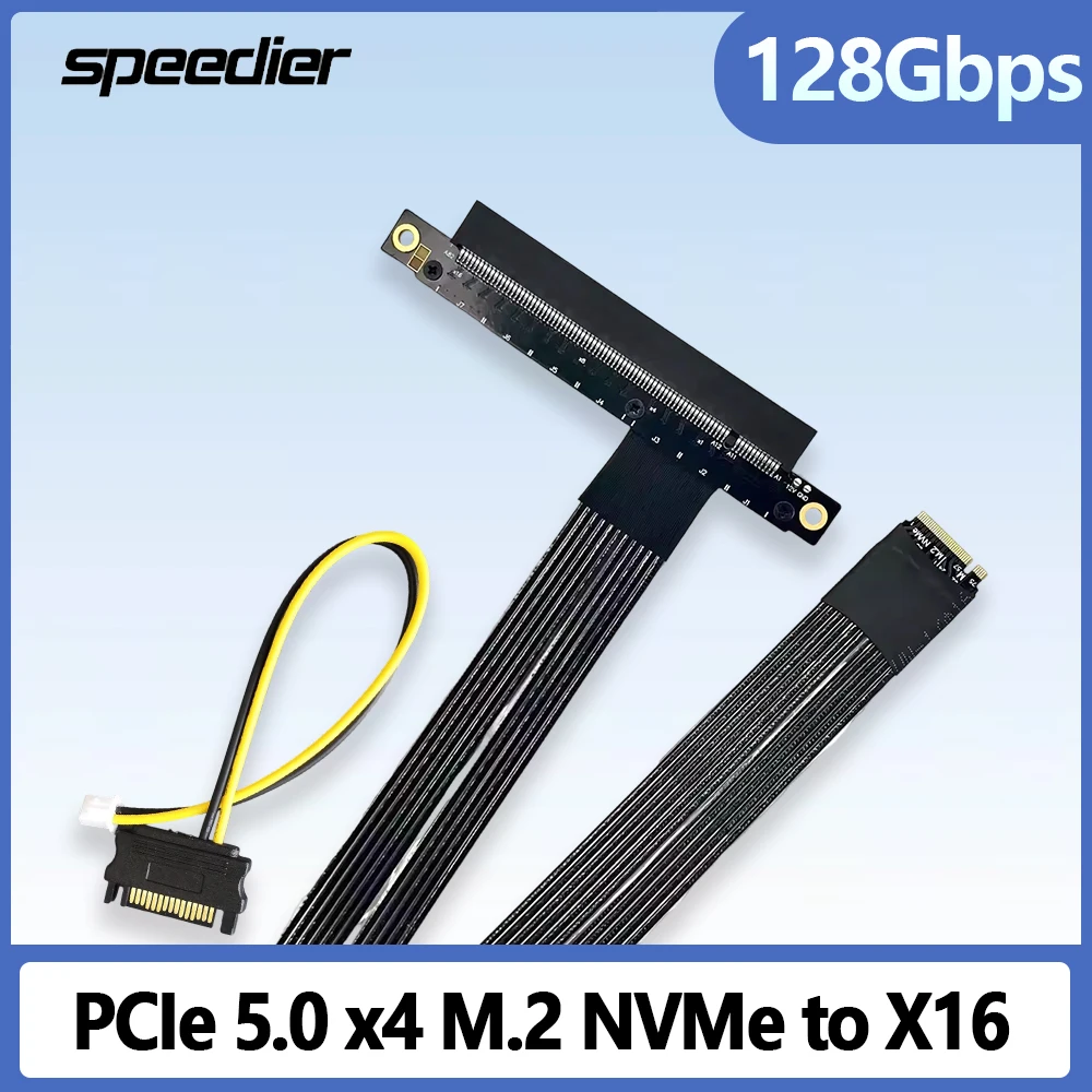 PCIe 5.0 X4 To M.2 NGFF NVMe X16 Riser Cable Support STX Nvidia AMD GPU Cards Extension Gen5 128Gbps M.2 Ultra SSD M-key Slot