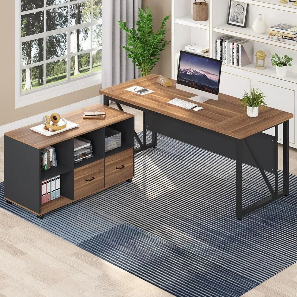 Walnut & Gray 63 Executive Desk with 47 Mobile File Cabinet and Storage Shelves
Walnut & Gray 63 Executive Desk with 47 Mobile File Cabinet and Storage Shelves
