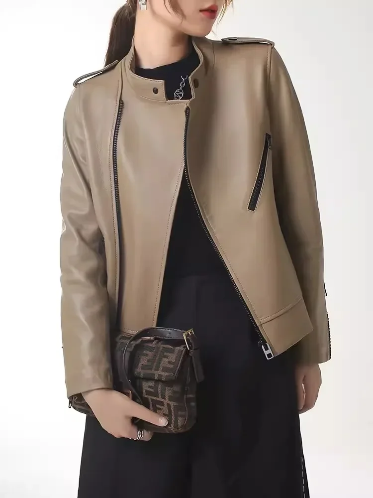Slim Short Genuine Leather Motorcycle Jackets for Women Spring Autumn 2026 New High-end Simple Stand Collar Real Sheepskin Coat
Slim Short Genuine Leather Motorcycle Jackets for Women Spring Autumn 2026 New High-end Simple Stand Collar Real Sheepskin Coat