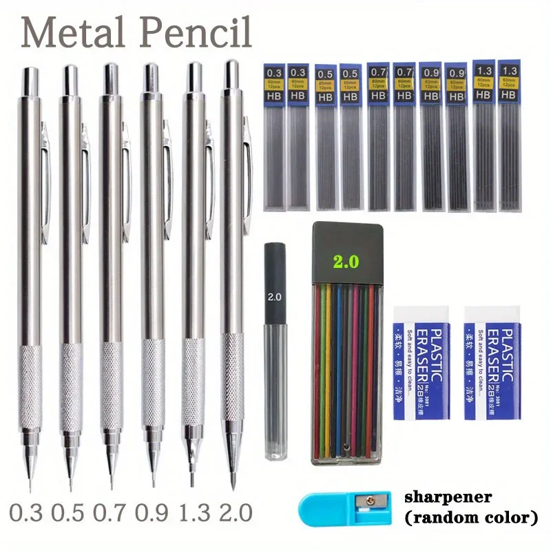 Full Metal Mechanical Pencil 0.3/0.5/0.7/0.9/1.3/2.0mm Art Sketch Painting Automatic Pencil with Leads Office School Supplies
Full Metal Mechanical Pencil 0.3/0.5/0.7/0.9/1.3/2.0mm Art Sketch Painting Automatic Pencil with Leads Office School Supplies