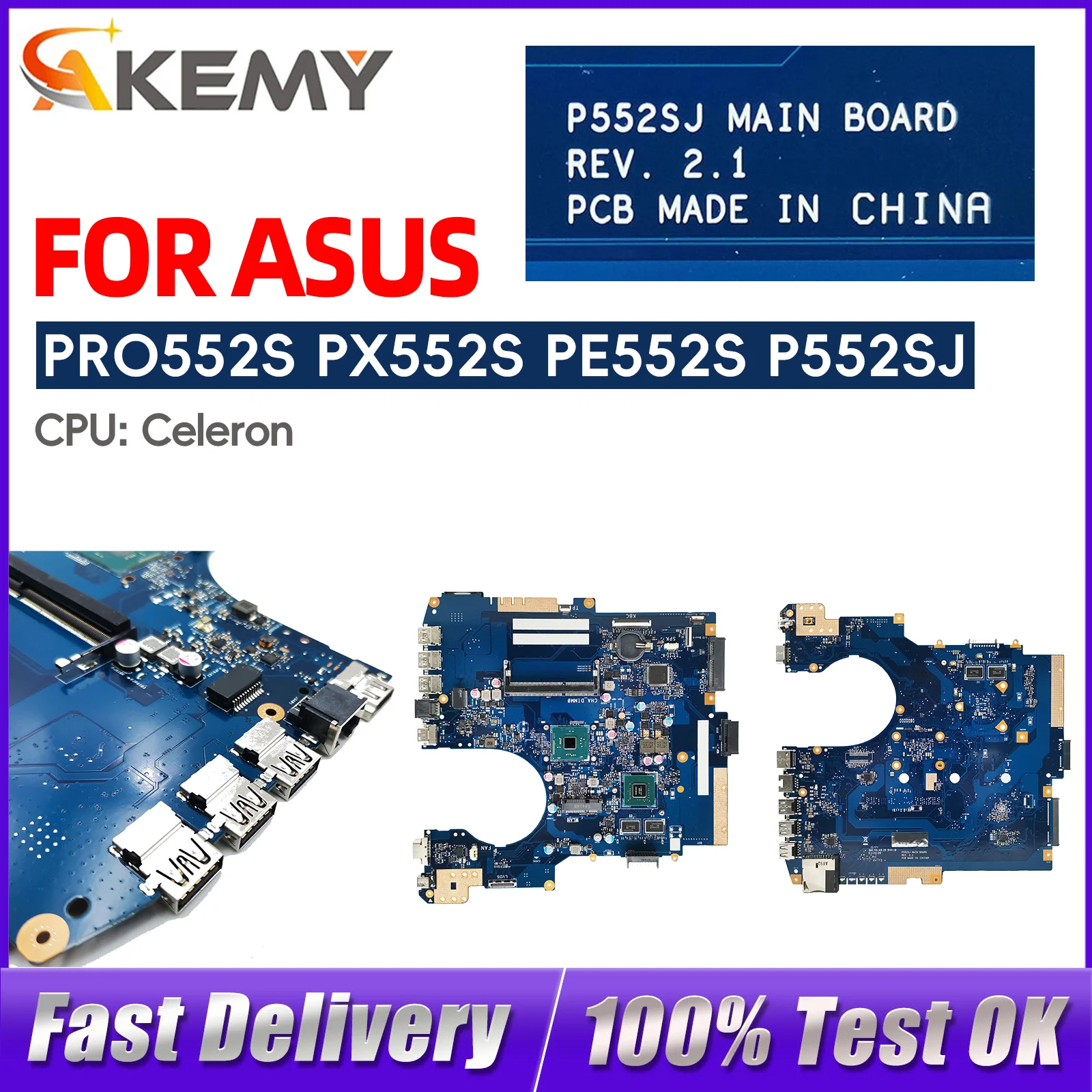 Материнская плата для ноутбука ASUS ProArt P552S PX552S PRO552S PE552S P552SJ с процессором Celeron, 100% протестирована, исправна.
Материнская плата для ноутбука ASUS ProArt P552S PX552S PRO552S PE552S P552SJ с процессором Celeron, 100% протестирована, исправна.