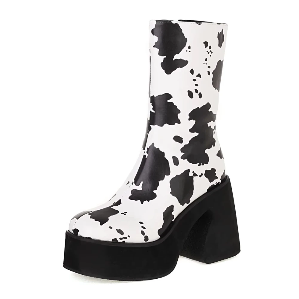 Cow Pattern Platform Ankle Boots Women High Block Heels Black Zebra Mixed Color Casual Show Ladies Round Toe Zipper Short Boots
Cow Pattern Platform Ankle Boots Women High Block Heels Black Zebra Mixed Color Casual Show Ladies Round Toe Zipper Short Boots