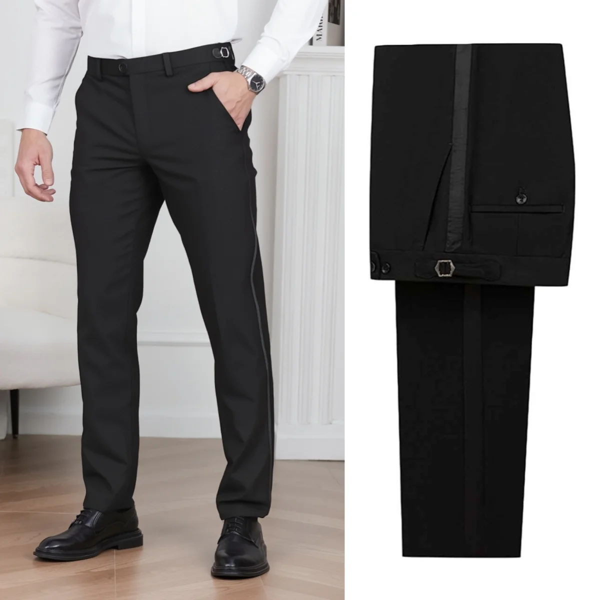 Классические мужские брюки в атласную полоску сбоку, цельный комплект, прямые брюки с отделкой, одежда для жениха, вечерние, свадебные брюки по индивидуальному заказу
Классические мужские брюки в атласную полоску сбоку, цельный комплект, прямые брюки с отделкой, одежда для жениха, вечерние, свадебные брюки по индивидуальному заказу