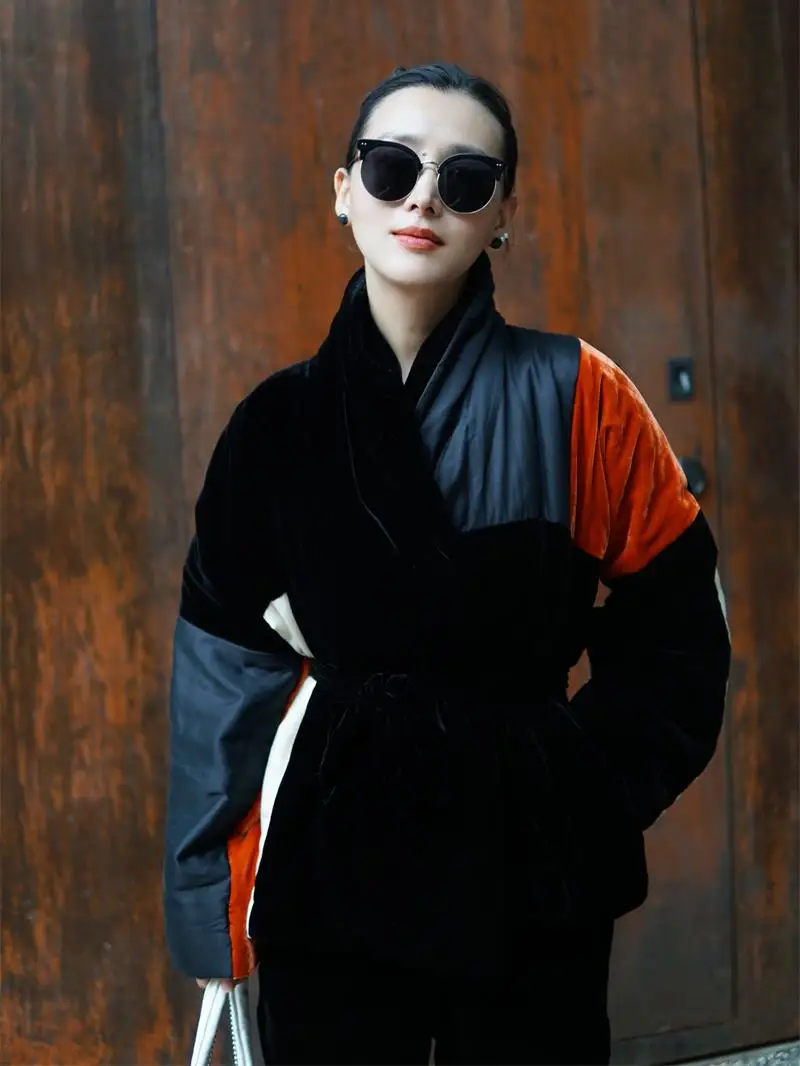 Thiened Silk Velvet Cotton Jaet Women's Wrap Belted Waist Slimming Warm Outerwear Color Blo Contrast H88 Vintage Sle
Thiened Silk Velvet Cotton Jaet Women's Wrap Belted Waist Slimming Warm Outerwear Color Blo Contrast H88 Vintage Sle