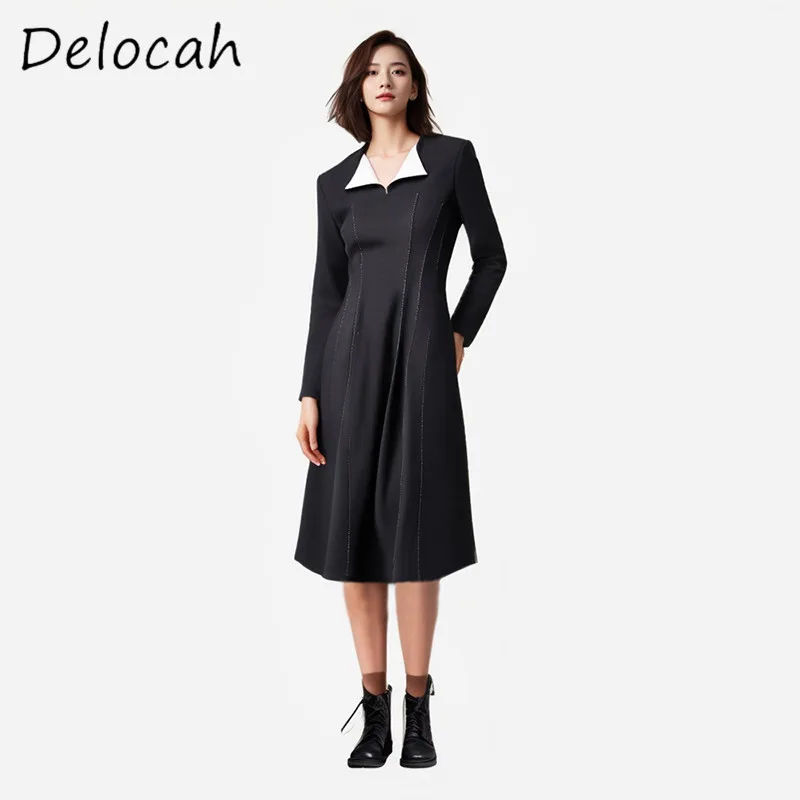 Delocah Fashion Design женское элегантное большое свободное платье трапециевидной формы с откидным воротником и круглым вырезом двойного назначения, темно-серое, с длинными рукавами
Delocah Fashion Design женское элегантное большое свободное платье трапециевидной формы с откидным воротником и круглым вырезом двойного назначения, темно-серое, с длинными рукавами