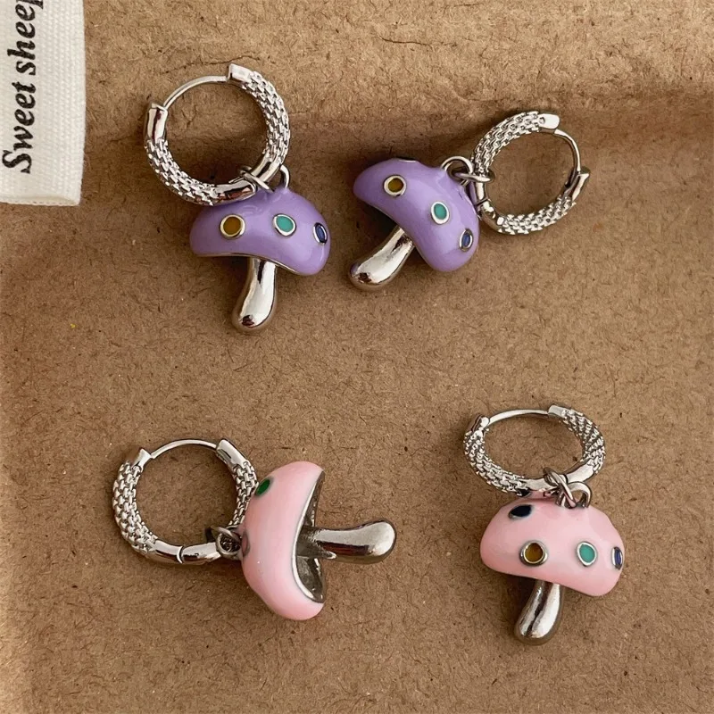 New Chic Purple Pink Color Enamel Rhinestone Mushroom Hoop Earrings for Women Silver Plated Copper Wholesale Daily Jewelry
New Chic Purple Pink Color Enamel Rhinestone Mushroom Hoop Earrings for Women Silver Plated Copper Wholesale Daily Jewelry