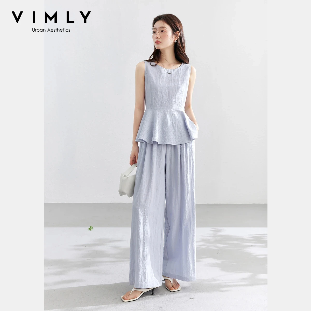 VIMLY Two-Piece Pant Set Women Fashion Ruffle Patch Hem Sleeveless Slim Top Elastic Waist Wide Leg Trousers Elegant Outfit A6178
VIMLY Two-Piece Pant Set Women Fashion Ruffle Patch Hem Sleeveless Slim Top Elastic Waist Wide Leg Trousers Elegant Outfit A6178