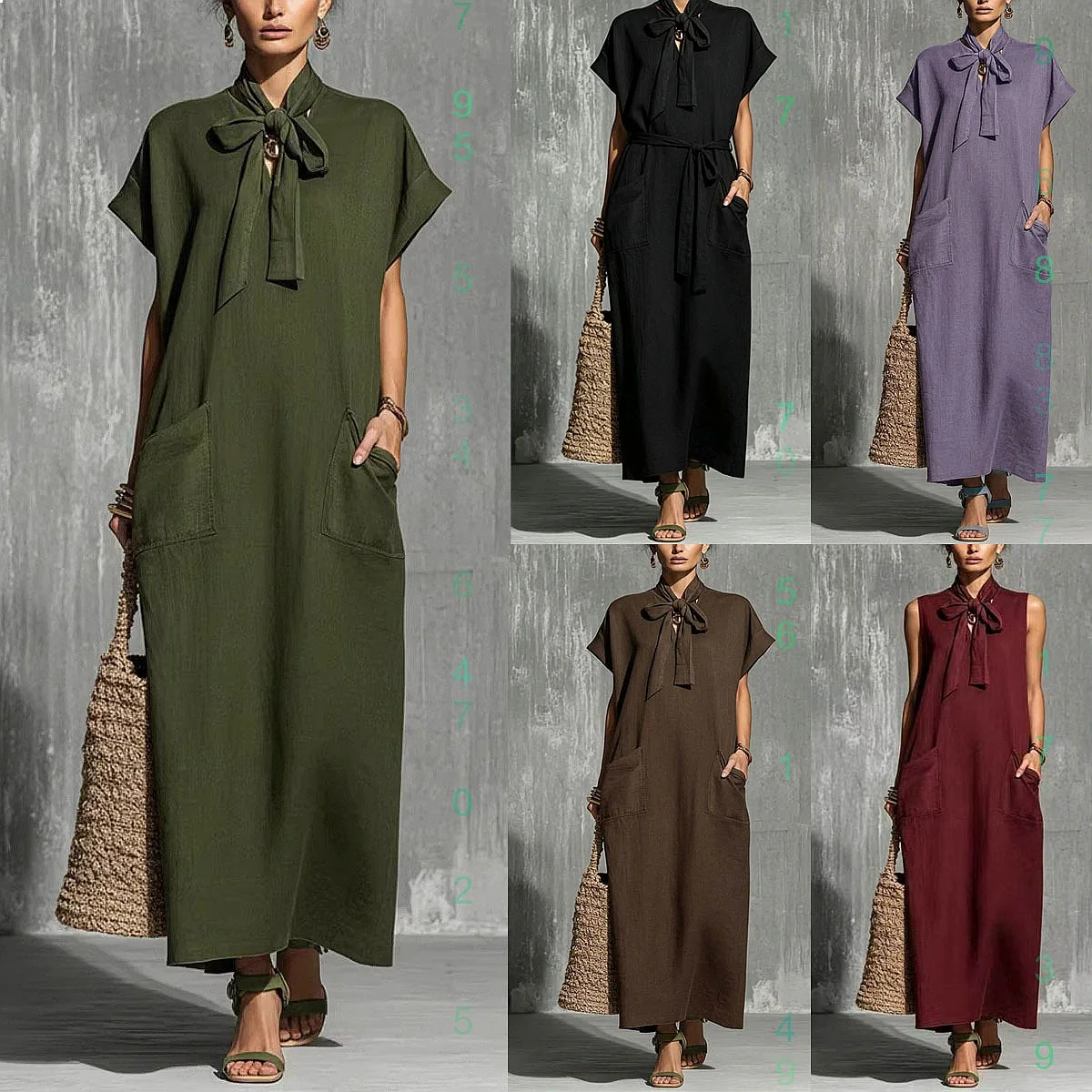 Retro Long Dress Spring Summer V Neck Tie Short Sleeve Solid Loose Casual Dresses
Retro Long Dress Spring Summer V Neck Tie Short Sleeve Solid Loose Casual Dresses