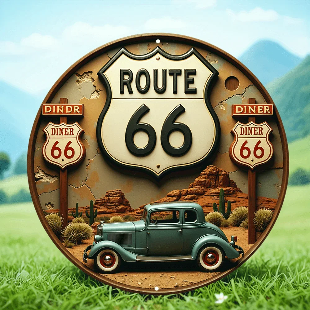 Винтажная вывеска Route 66, сувенир для путешествий, металлическая вывеска с плоским принтом 2D — прочная круглая табличка в стиле ретро, идеально подходит для наружного декора стен
Винтажная вывеска Route 66, сувенир для путешествий, металлическая вывеска с плоским принтом 2D — прочная круглая табличка в стиле ретро, идеально подходит для наружного декора стен
