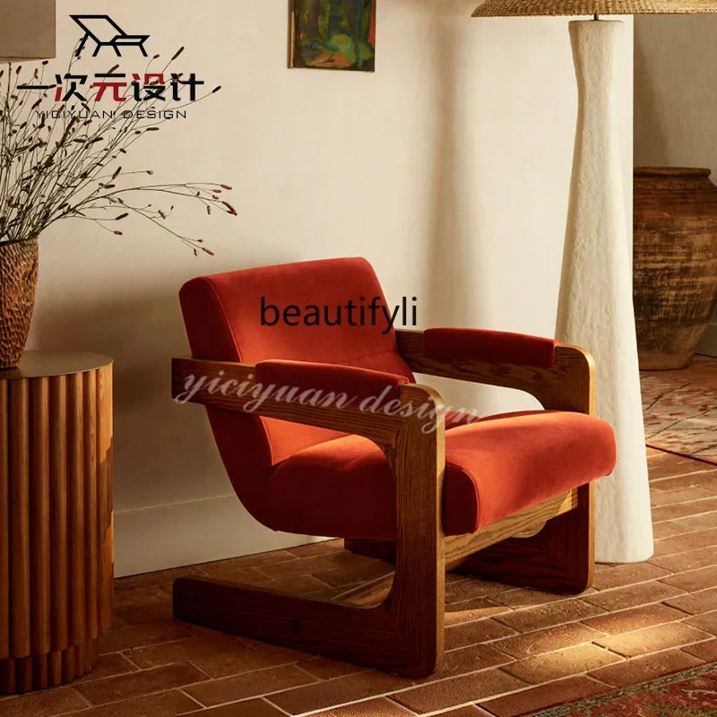 Medieval ash wood sofa chair B & B living room retro red flannel small apartment leisure single chair
Medieval ash wood sofa chair B & B living room retro red flannel small apartment leisure single chair