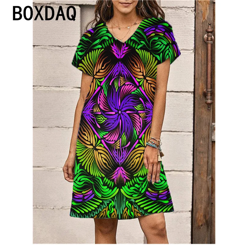 3D Colorful Element Printed Dress Women Big Size Short Sleeve V-Neck A-Line Dress 2024 New Summer Beach Dresses Vestidos
3D Colorful Element Printed Dress Women Big Size Short Sleeve V-Neck A-Line Dress 2024 New Summer Beach Dresses Vestidos