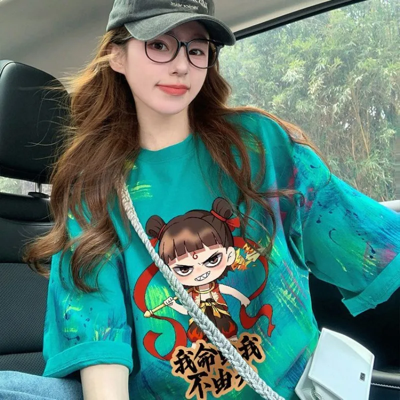 Women's T-Shirts 2026 Ink Splash Design Loose Cotton T-shirt Cartoon Nezha Medium Long Top
Women's T-Shirts 2026 Ink Splash Design Loose Cotton T-shirt Cartoon Nezha Medium Long Top